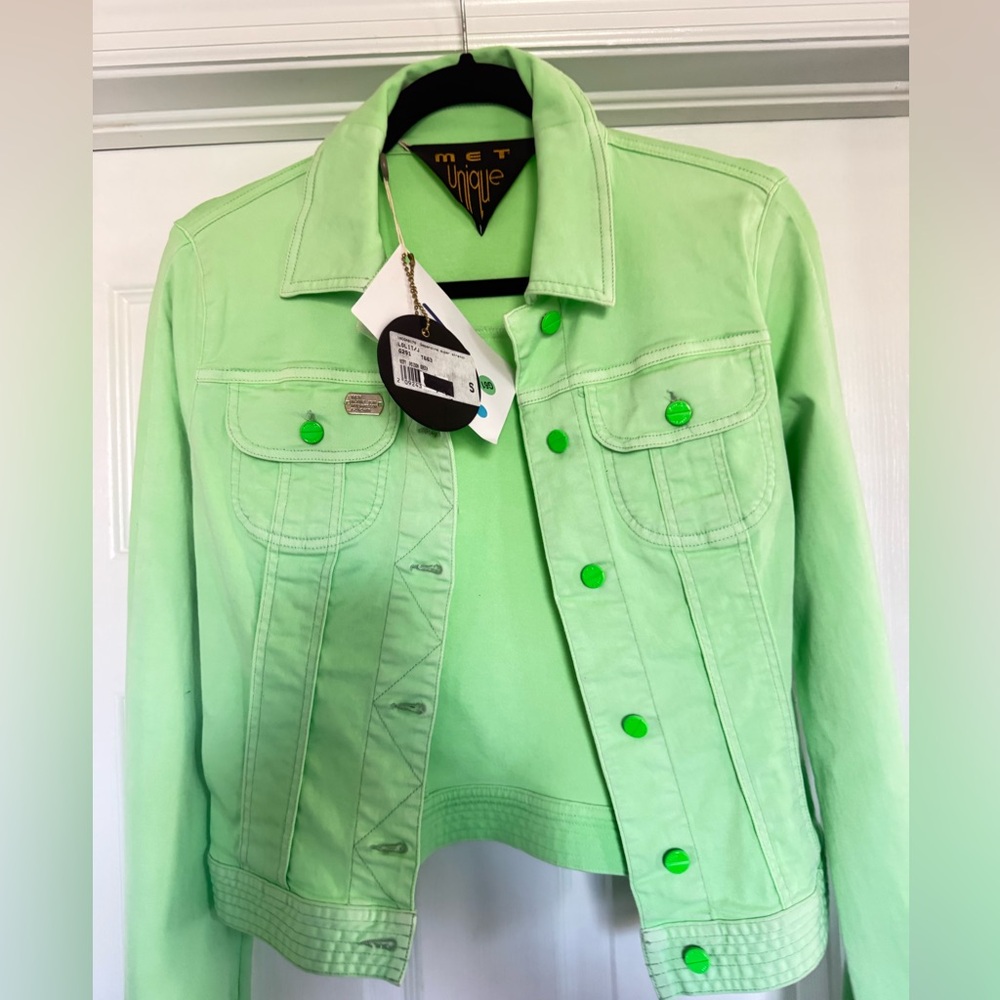 Women's Mint Green Denim Jacket - Fitted Jean Jacket - Picture 3 of 7